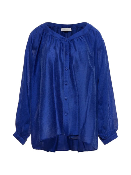  Devotion V-neck Balloon-sleeve Blouse - Blue 