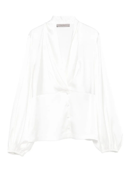  D.exterior Balloon-sleeve Button Top - White 