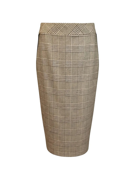  D.exterior Checked Midi Pencil Skirt - Brown 