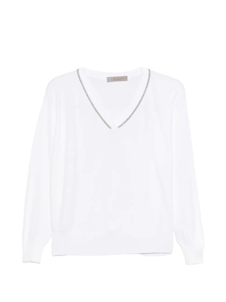  D.exterior Embellished V-neck Sweater - White 