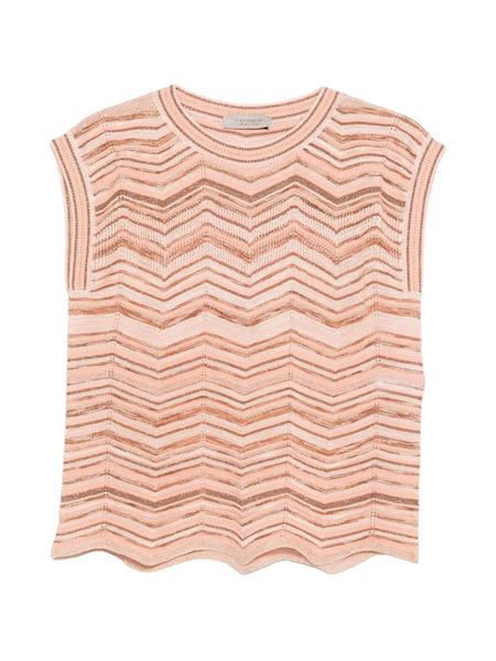  D.exterior Round-neck Zig-zag Top - Pink 
