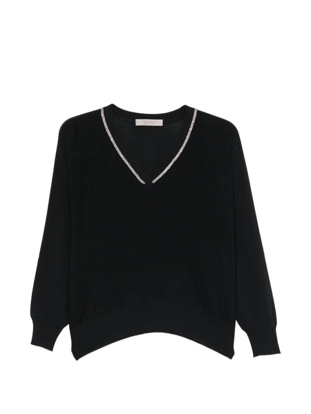  D.exterior V-neck Long-sleeve Sweater - Black 