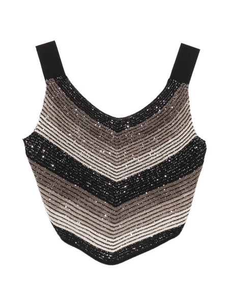  D.exterior V-neck Striped Top - Black 