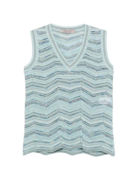  D.exterior V-neck Zig-zag Top - Blue 