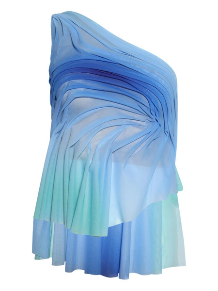  Di Petsa Wetlook Gradient One-shoulder Top - Blue 