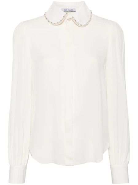 Dice Kayek Pearl Beaded Collar Silk Shirt - White 
