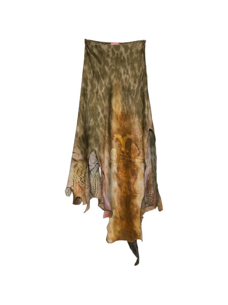  Diesel Asymmetric Animal-print Skirt - Green 