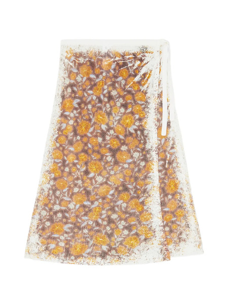  Diesel B-blomette Floral Ribbed Wrap Midi Skirt - Brown 
