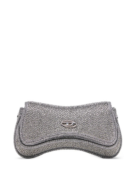  Diesel Crystal-embellished Logo-plaque Clutch Bag - Silver 