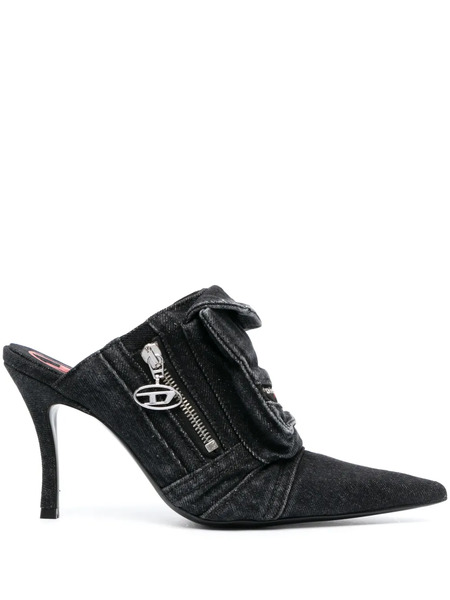  Diesel D-venus Pocket 100mm Denim Mules - Black 
