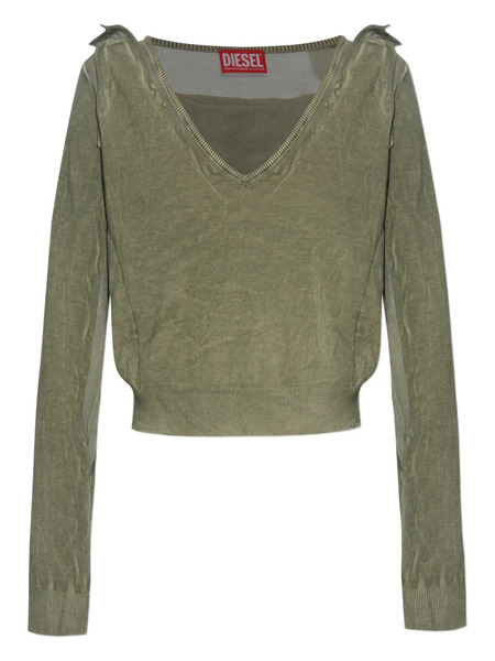  Diesel Draped V-neck Cotton Sweater - Green 
