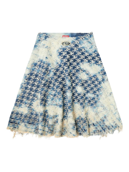  Diesel Houndstooth Frayed Denim Skirt - Blue 
