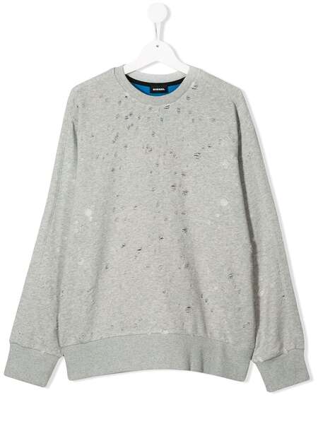  Diesel Kids Teen Distressed Crew Neck Sweatshirt - Grey 