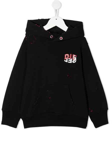  Diesel Kids Teen Distressed Logo Print Pullover Hoodie - Black 