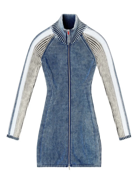  Diesel M-estelle Ribbed Zip Mini Dress - Blue 