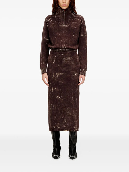  Diesel M-marcelle Zipped Turtleneck Midi Dress - Brown 