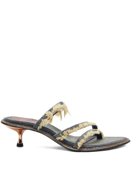  Diesel 45mm D-havanna Frayed Denim Crystal-embellished Sandals - Blue 