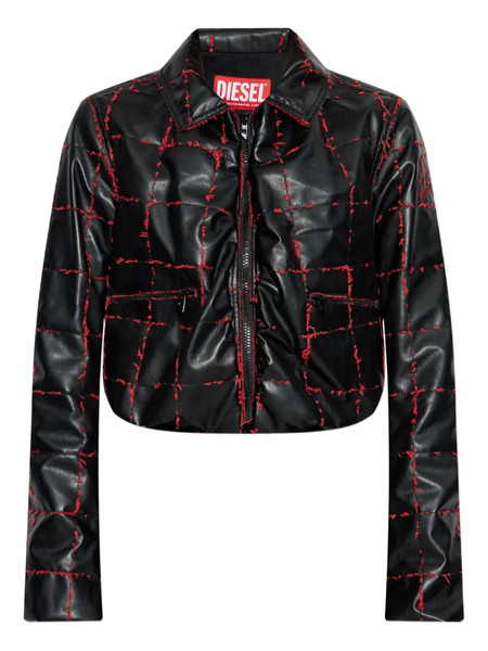  Diesel Quilted Grid-stitched Cropped Jacket - Black 