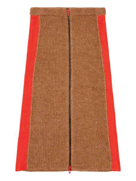  Diesel Ribbed Side-stripes Zip-front Midi Straight Skirt - Brown 