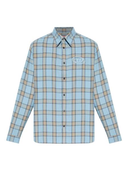  Diesel S-simply-ajfi Embroidered Checked Shirt - Blue 