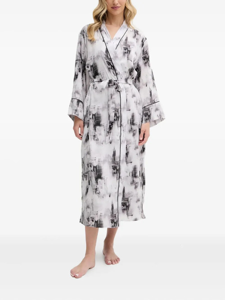 Dkny Abstract-print Belted Robe - White 