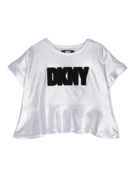  Dkny Kids Embroidered-logo Glossy T-shirt - Silver 