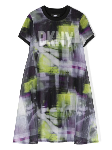  Dkny Kids Logo-print Mesh-overlay Dress - Green 