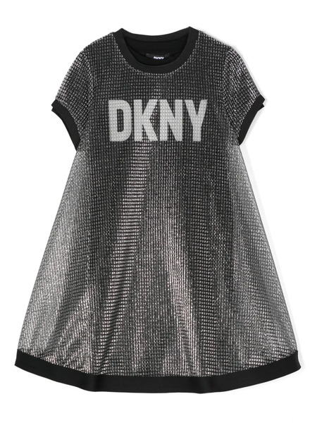  Dkny Kids Logo-print Mesh-overlay Minidress - Grey 