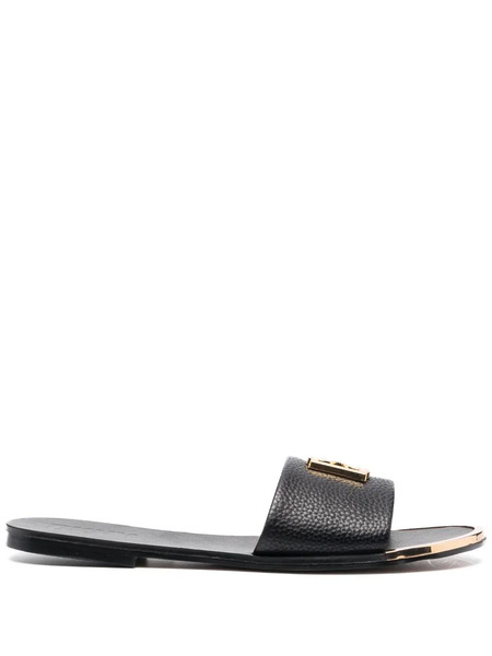  Dkny Logo-plaque Faux-leather Slides - Black 