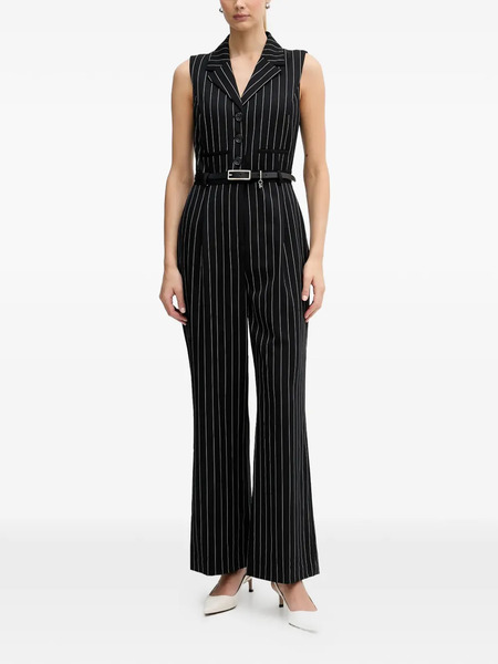  Dkny Striped Belted Jumpsuit - Black 