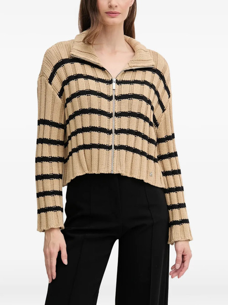  Dkny Striped-patern Zip Cardigan - Brown 