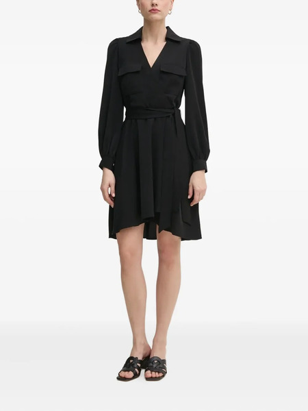 Dkny Wrap-front Long-sleeve Mini Dress - Black 