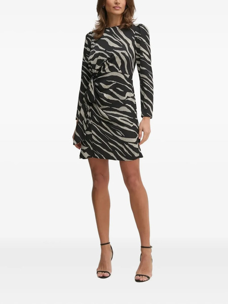  Dkny Zebra-print Puff-sleeve Mini Dress - Black 