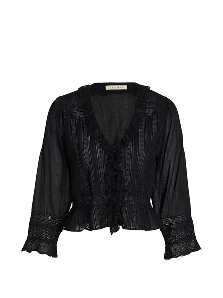  Dôen Ruffled Lace Blouse - Black 
