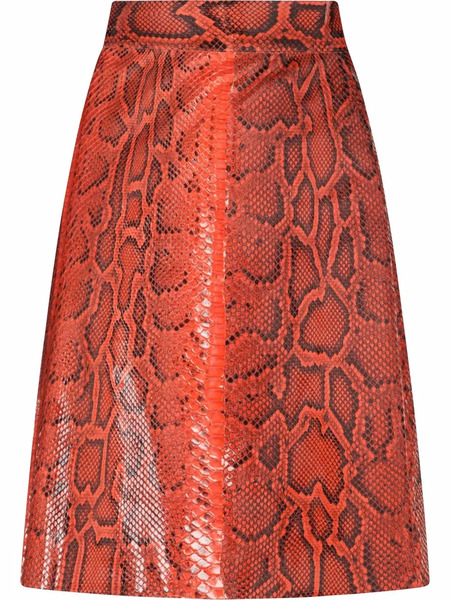  Dolce & Gabbana A-line Leather Midi Skirt - Orange 