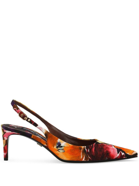  Dolce & Gabbana Brocade Leather Slingback Pumps - Orange 