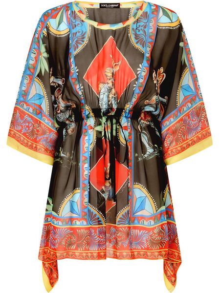  Dolce & Gabbana Carretto-print Chiffon Kaftan - Black 