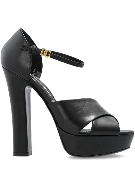  Dolce & Gabbana Crossover Platform Leather Sandals - Black 