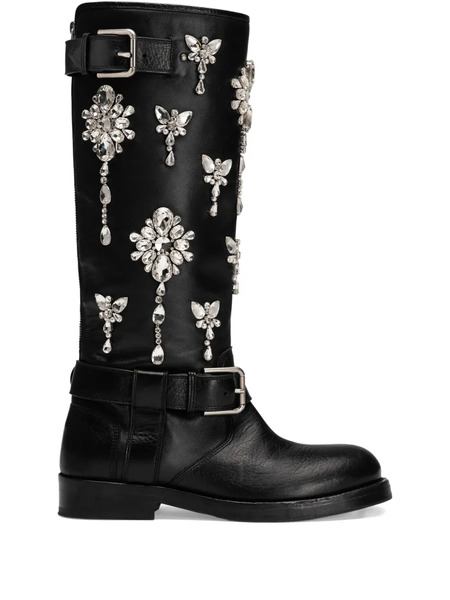  Dolce & Gabbana Crystal-embellished Buckle Boots - Black 