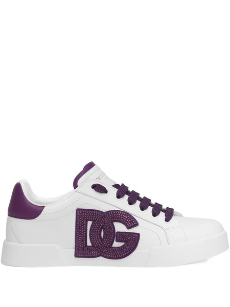  Dolce & Gabbana Crystal-embellished Leather Sneakers - White 