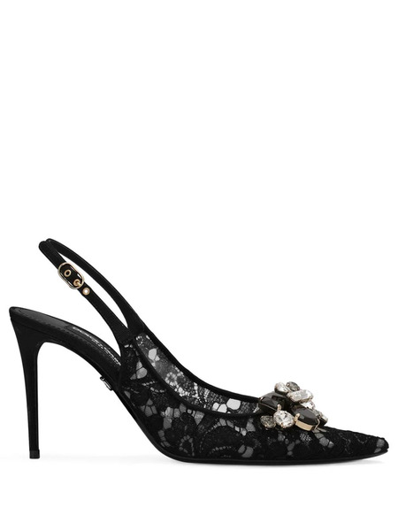  Dolce & Gabbana Crystal Lace Slingback Pumps - Black 