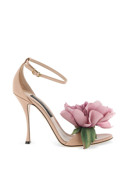  Dolce & Gabbana Desirée Flower-appliqué Ankle-strap Leather Sandals - Neutrals 