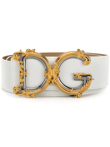  Dolce & Gabbana Dg Baroque Leather Belt - White 