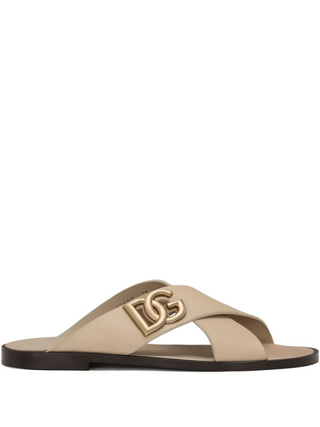  Dolce & Gabbana Dg-logo Leather Sandals - Neutrals 