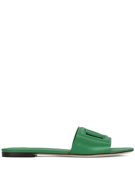  Dolce & Gabbana Dg Logo Leather Slides - Green 