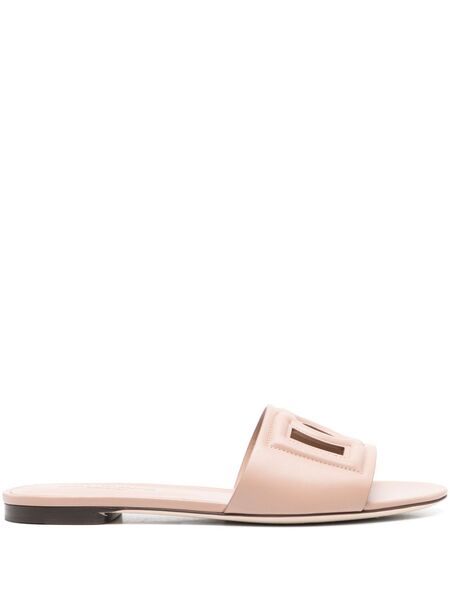  Dolce & Gabbana Dg-logo Leather Slides - Pink 