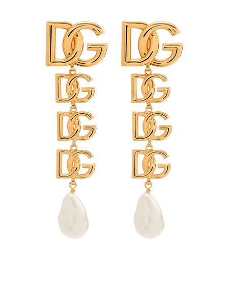  Dolce & Gabbana Dg Logo Pearl-embellished Earrings - Gold 