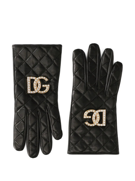  Dolce & Gabbana Dg-logo Quilted Leather Gloves - Black 