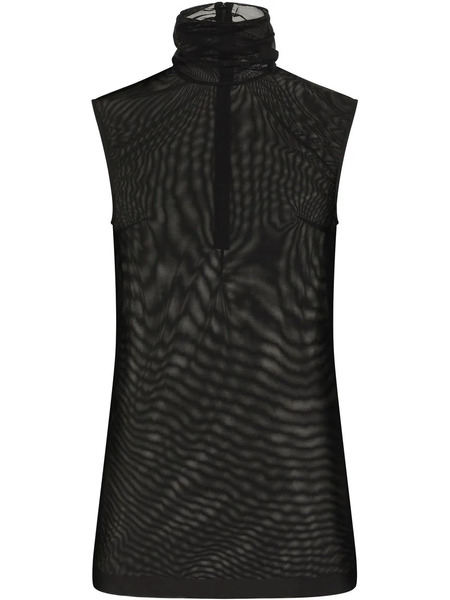  Dolce & Gabbana Dg-logo Roll-neck Tulle Blouse - Black 