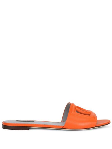  Dolce & Gabbana Dg Millennials Leather Slides - Orange 